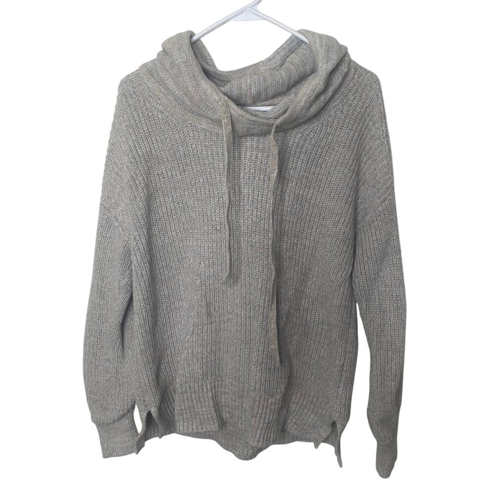 Gap Hoodie Sweater Womens M Petite Gray Cotton Knit Ribbed Pullover